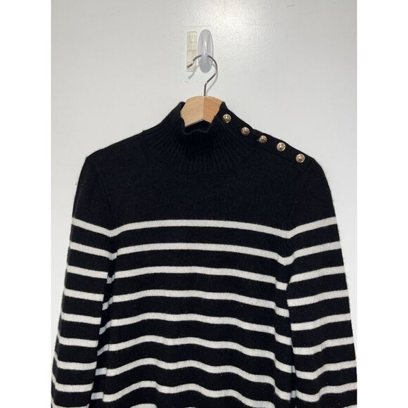 Charter Club 100% Cashmere Black/White Striped Shoulder Button Turtleneck Sweate - Picture 3 of 9